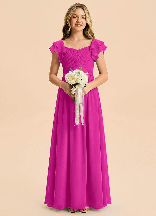 Azazie Anaya Junior Vestido Fucsia de Gasa de Corte en A con Escote corazón image1