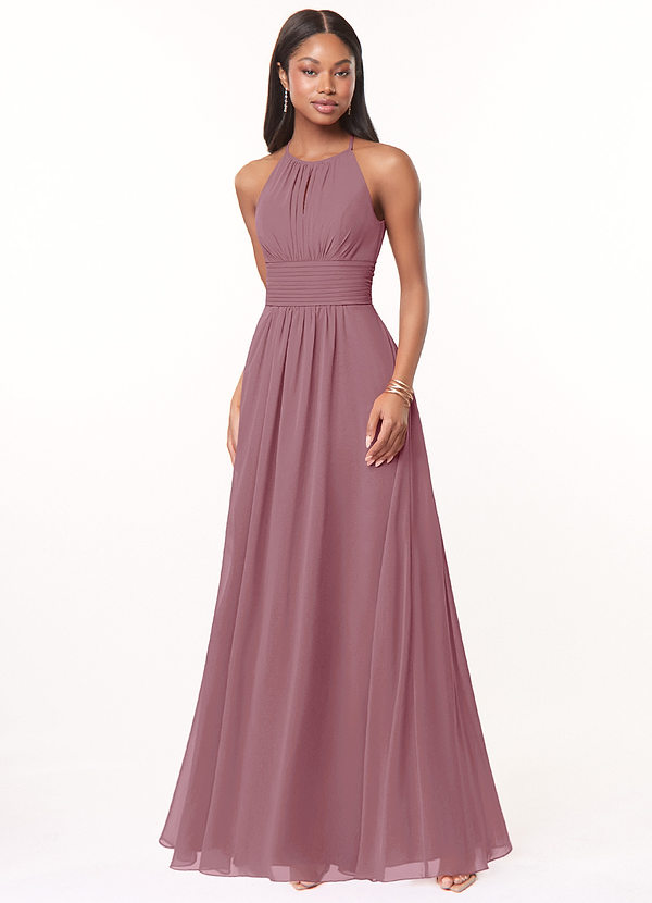 Azazie Bonnie Bridesmaid Dresses Vintage Mauve A-Line Keyhole Ruched Chiffon Dress image1