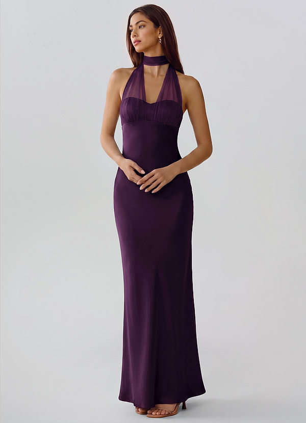 Veyra Grain De Raisin Robe longue fourreau en satin stretch image1