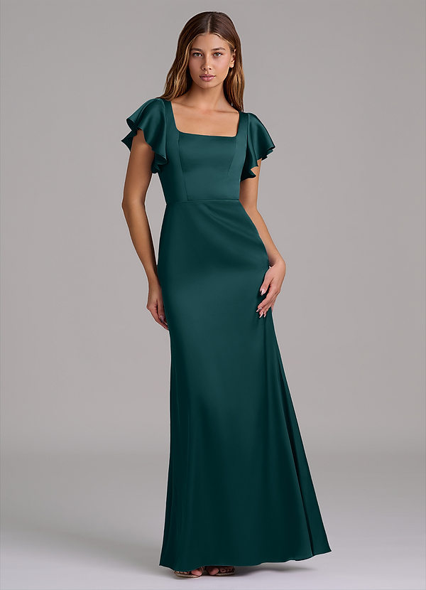 Azazie Elkie Bridesmaid Dresses Pine Mermaid Square Neckline Stretch Satin Dress image1