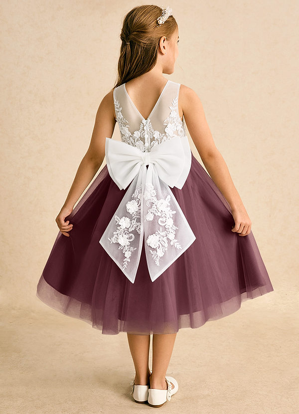 Azazie Lina Flower Girl Dresses Ivory Sangria Ball-Gown Lace Dress image1