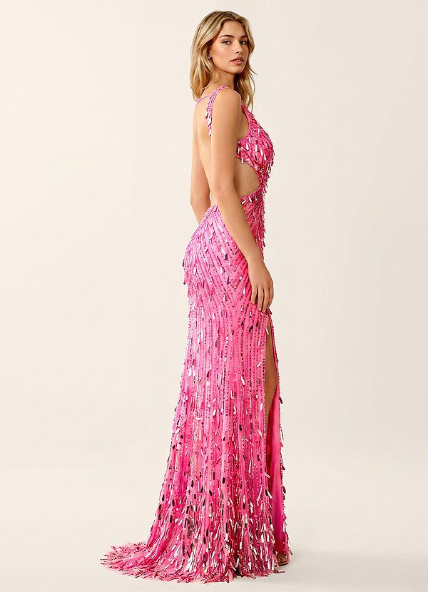 Veda Roze Glinsterende V-hals Mermaid Jurk met Hoge Split image1