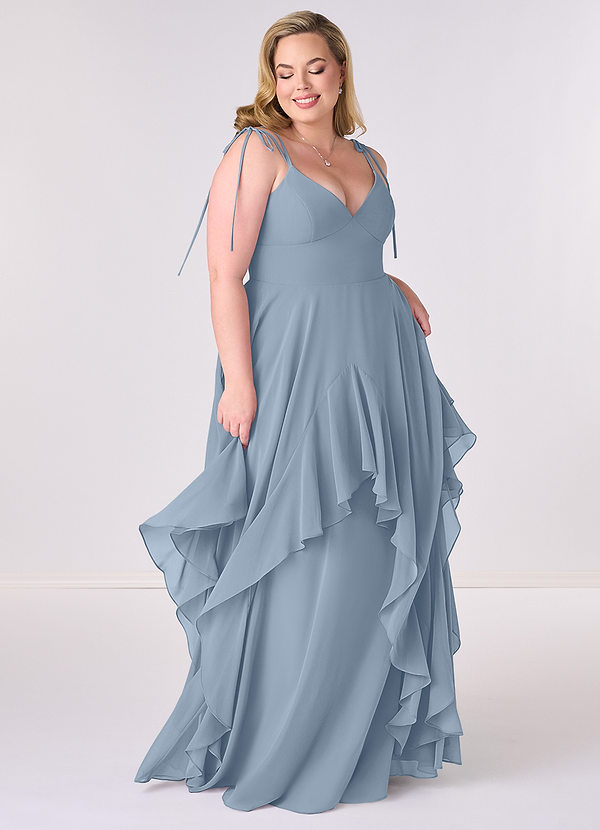 Barbie ♥ Azazie Bridesmaid Dresses Dusty Blue A-Line Bow Chiffon Dress image1