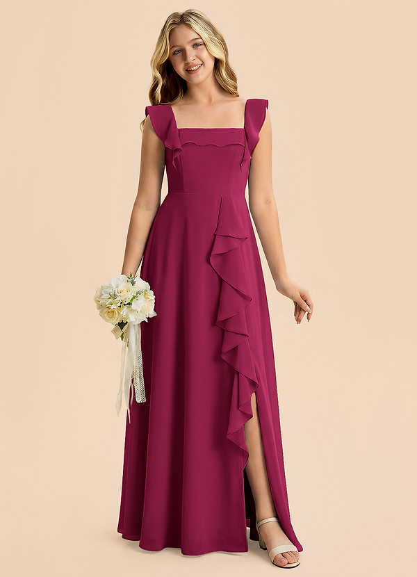 Azazie Nori Junior Burgundy A-Line Ruched Chiffon Dress image1