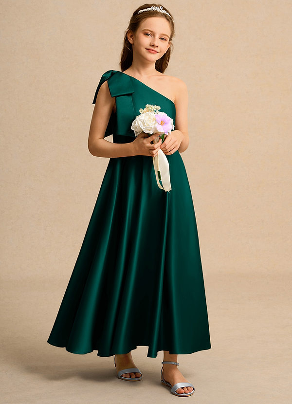 Azazie Guppy Junior Formal Klänningar för brudeflicka Klä A-Line i Matt satäng Ena axeln image1