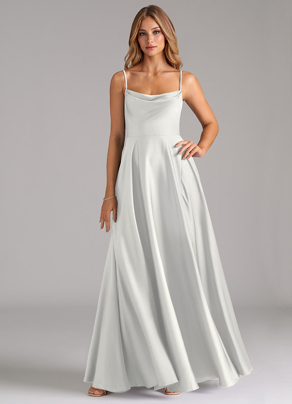Azazie Elle Bridesmaid Dresses White A-Line Pleated Stretch Satin Dress image1