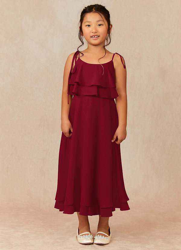 Azazie Temi Flower Girl Dresses Burgundy A-Line Spaghetti Strap Chiffon Dress image1