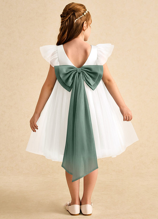 Azazie Munchkin Abiti da Ragazza di Fiori Abito A-Line in Tulle Fiocco Avorio Eucalipto image1
