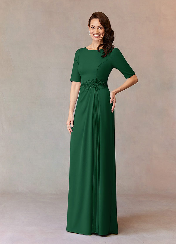 Azazie Joelle Mother of the Brides Dresses Dark Green A-Line Sequins Stretch Crepe Dress image1