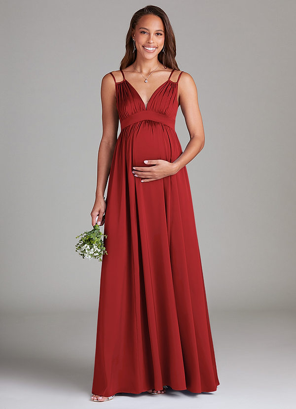 Azazie Emree Abiti da damigella premaman Abito A-Line Con Tasche Raso Elasticizzato Floor-Length image1