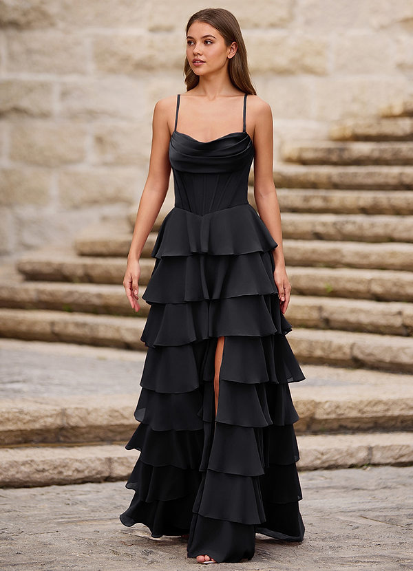 Rhythm Black Ruffled A-line Prom Dress image1