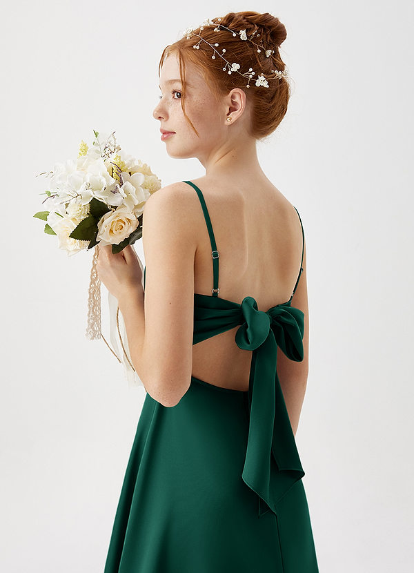Azazie Shale Junior Emerald A-Line Stretch Satin Dress image1