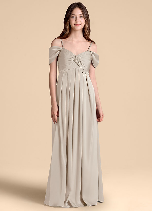 Azazie Kaitlynn Junior Abito A-Line in Raso Elasticizzato a Spalla Scoperta Gelo image1