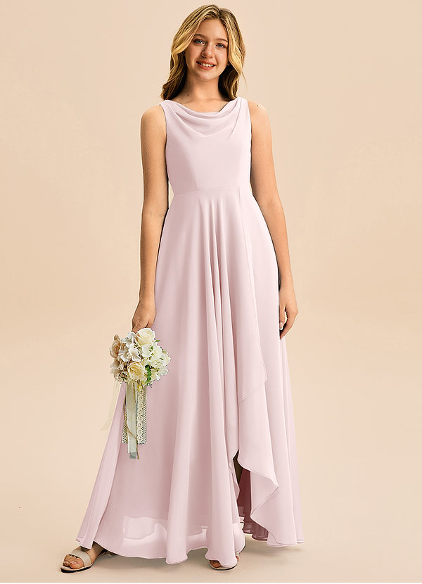 Azazie Mannie Junior Linia A Pofałdowany Szyfon Asymetryczny Młodsza druhna Sukienka image1