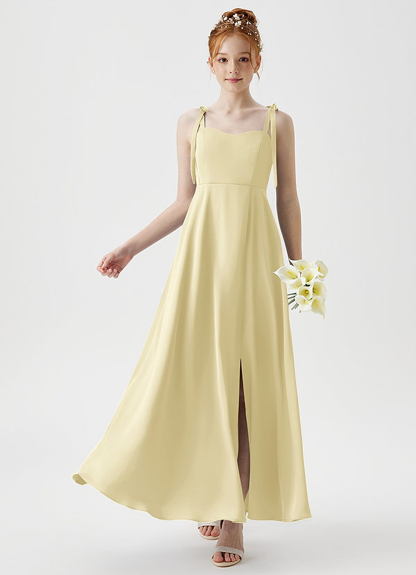 Azazie Rosey Junior A-Linie Herzausschnitt Stretch-Satin Kleid Zitronensorbet image1