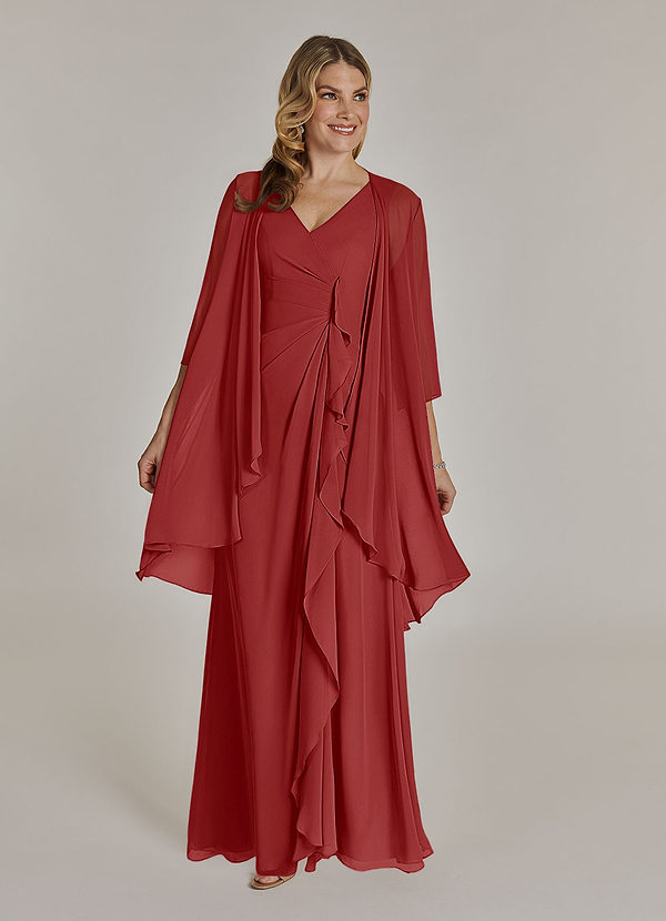 Azazie Manuella Mother of the Brides Dresses Rust A-Line V-Neck Pleated Chiffon Dress image1