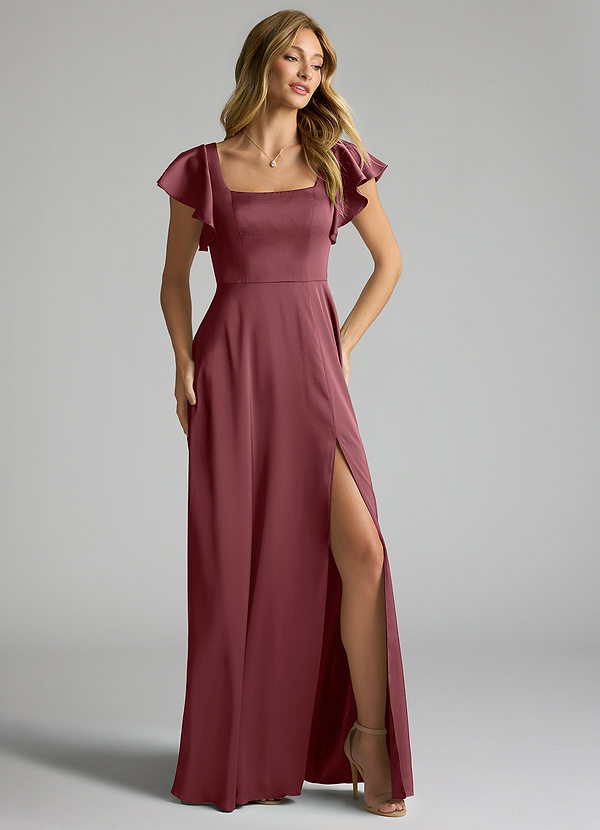 Azazie Bondi Bridesmaid Dresses Desert Rose A-Line Bow Stretch Satin Dress image1