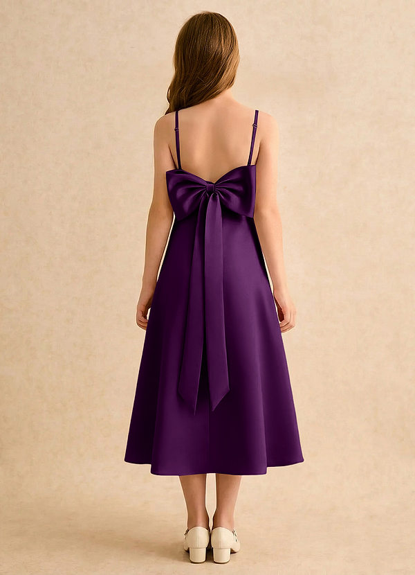 Azazie Jaella Girls Formal Sukienki dla dziewczynek sypiących kwiaty Linia A Pofałdowany Matowy satynowy Długość herbaty Sukienka image1