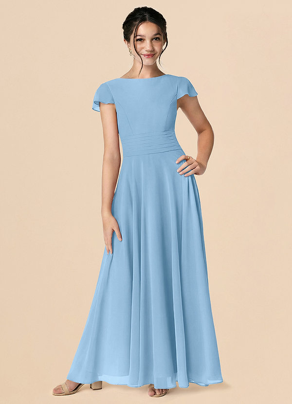Azazie Payton Steel Blue A-Line Bow Chiffon Dress image1