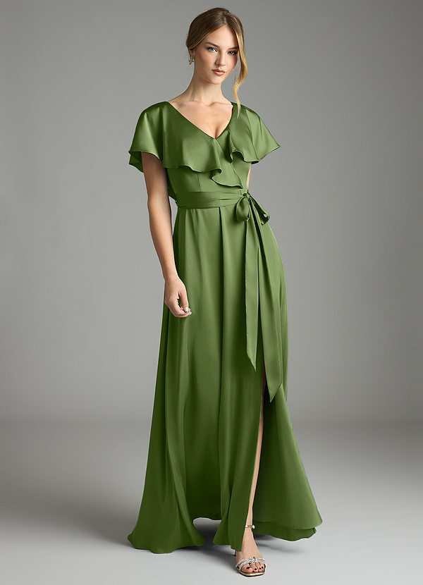 Azazie Lainey Bridesmaid Dresses Juniper A-Line with Pockets Stretch Satin Dress image1