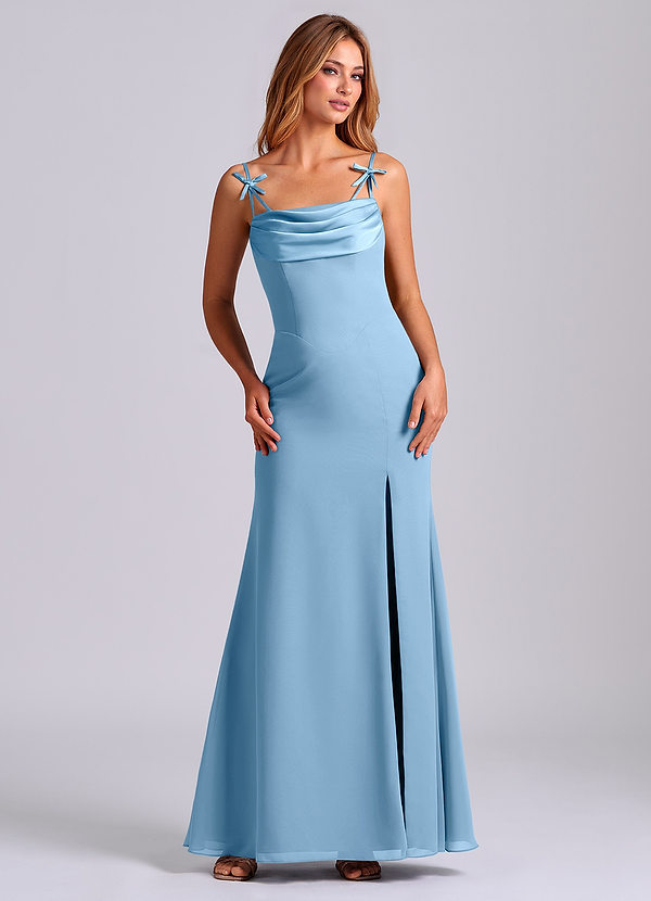 Azazie Amithy 신부 들러리 드레스 인어 주름진 쉬폰 바닥 길이 드레스 image1