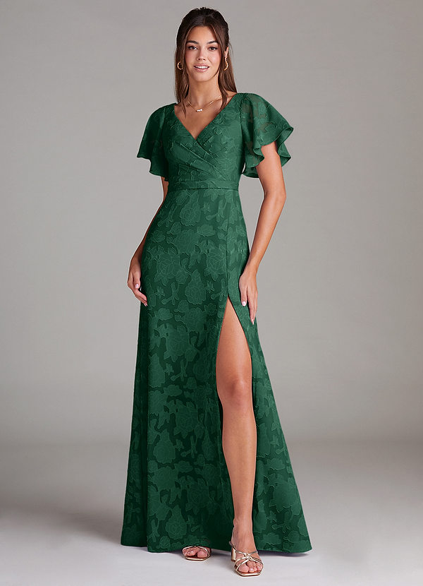 Azazie Ambrosia Brudtärneklänningar Klä av A-Linje i Blommig Utbrändhet Plisserad Mörkgrön image1