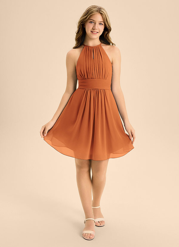 Azazie Bonnie Junior A-Linie Plissee Chiffon Kleid Kanel image1