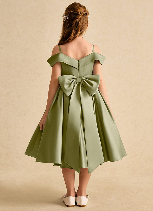Azazie Favia Vestidos de Niña de Flores Vestido de Musgo Verde de Satin Mate de Corte En A con Vestidos sin tirantes image1
