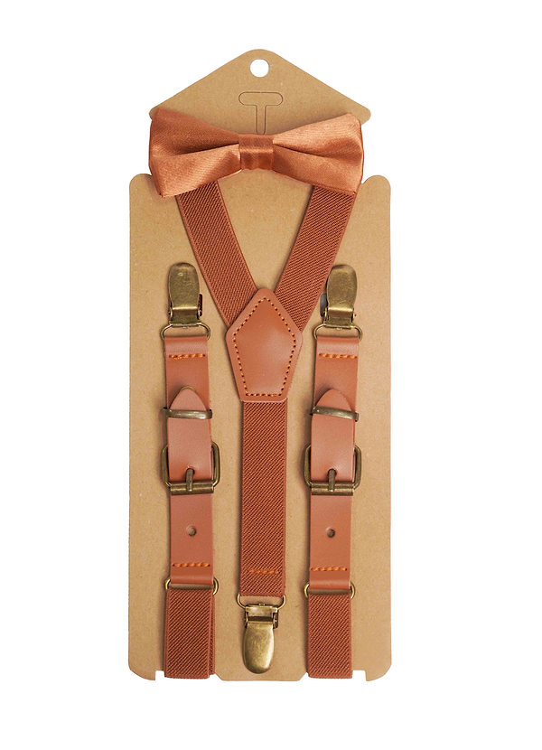 front Conjunto de dos piezas de pajarita y tirantes de satén para niño