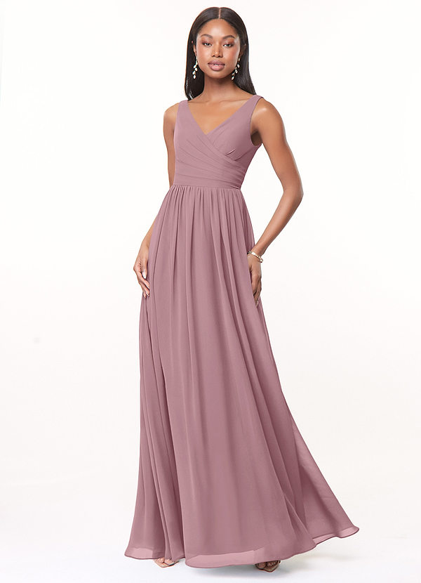 Azazie Keyla Bridesmaid Dresses Dusty Rose A-Line V-Neck Pleated Chiffon Dress image1