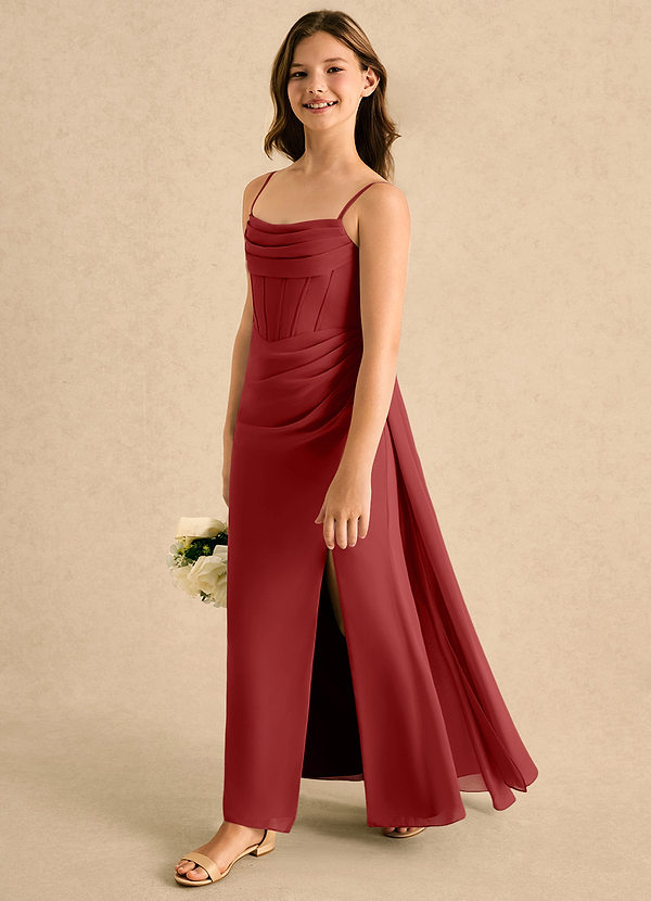 Azazie Moxie Girls Formal Sukienki dla Dziewczynki Sypiącej Kwiaty Linia A Koronka Szyfon Długość podłogi Sukienka image1