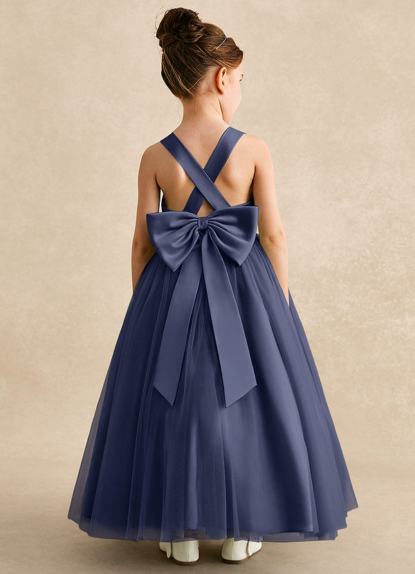 Azazie Peanut Robes de Fillette d'Honneur Robe Trapèze en Tulle Bretelle Bleu Orageux image1