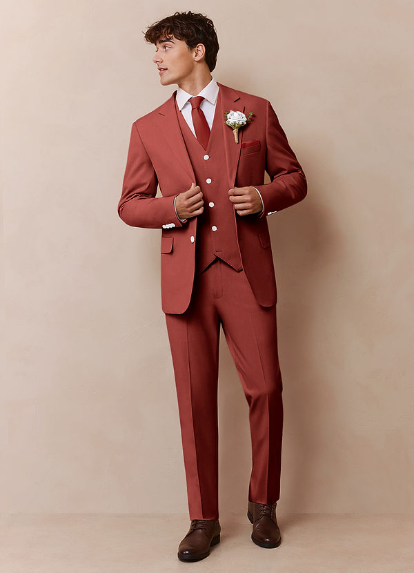 front James Terracotta Structured Stretch 3-piece suit