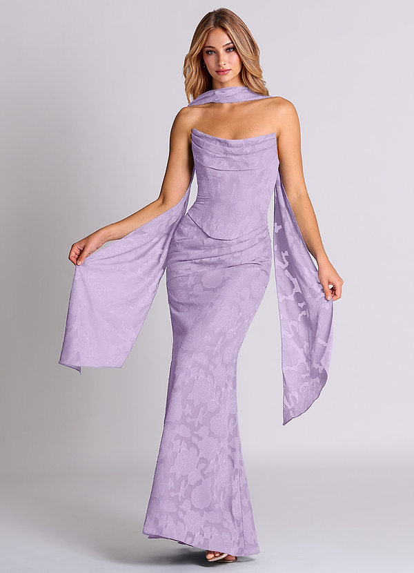 Azazie Sorrel Bridesmaid Dresses Vestido Lilás de Esgotamento Floral de sereia com Espartilho image1