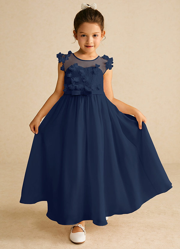Azazie Arlo Blumenkinder Kleider A-Linie Schleifen Chiffon Kleid Dunkelmarine image1