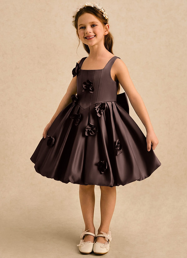 Azazie Lillian Flower Girl Dresses Ganache Ball-Gown Pleated Matte Satin Dress image1