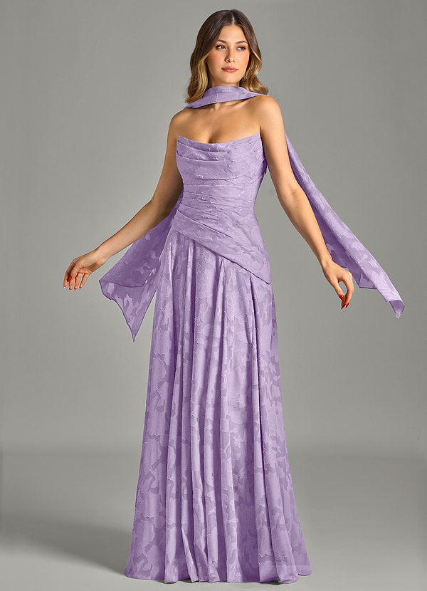 Azazie Gabriela Vestidos Dama de Honor Vestido de Lila de Devorado Floral de Corte en A con Sin tirantes image1