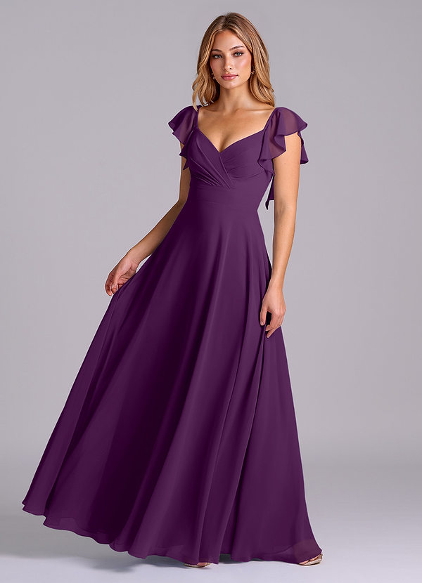 Azazie Leilani Bridesmaid Dresses Grape A-Line Pleated Chiffon Dress image1