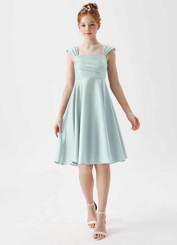 Azazie Amira Junior Mist A-Line Pleated Stretch Satin Dress image1