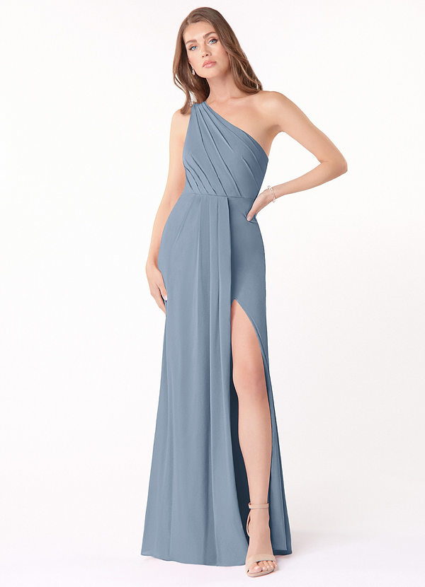 Azazie Madi Bridesmaid Dresses A-Line One Shoulder Stretch Chiffon Floor-Length Dress image1