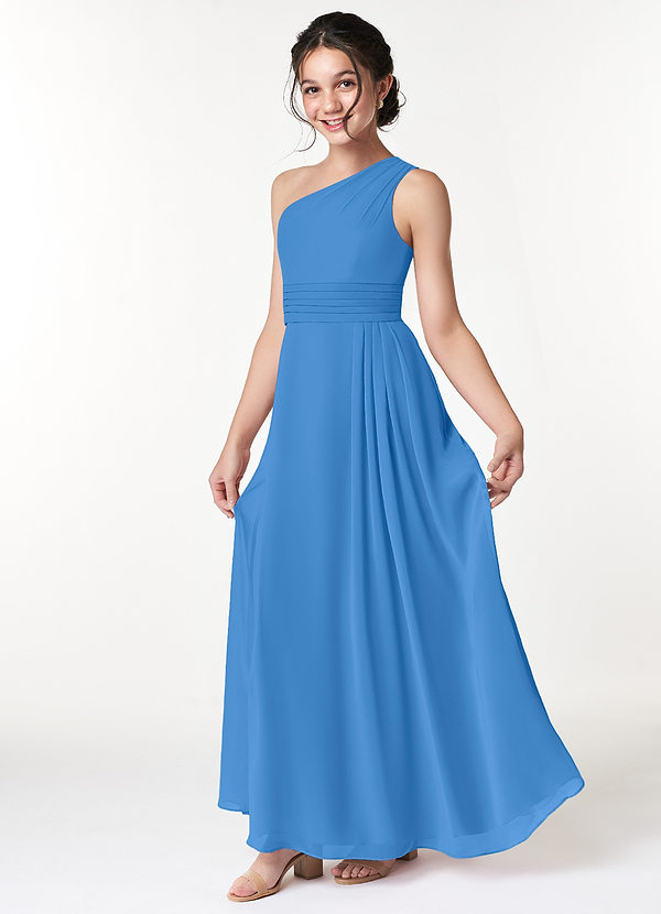 Azazie Cleo Junior Blue Jay A-Line Pleated Chiffon Dress image1
