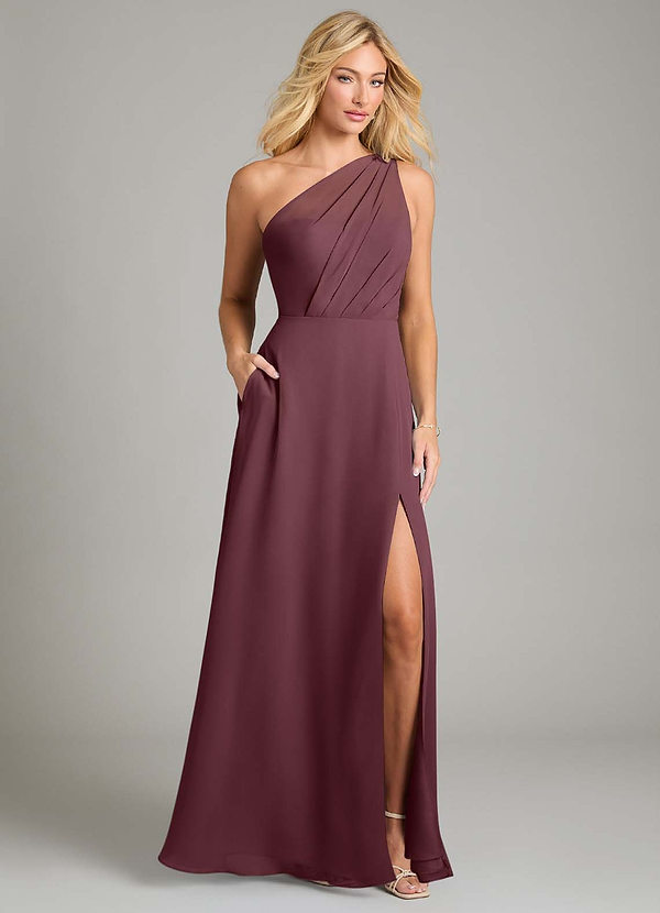 Azazie Phaedra Bridesmaid Dresses Sangria A-Line One Shoulder Chiffon Dress image1