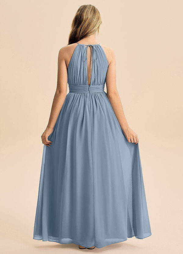 Azazie Noelle Junior Linia A Pofałdowany Szyfon Długość podłogi Młodsza druhna Sukienka image1