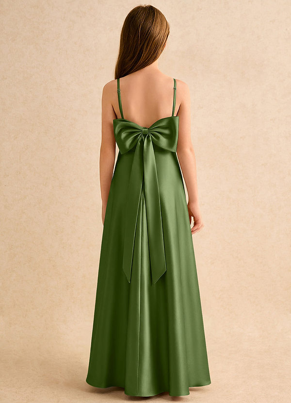 Azazie Joella Girls Formal Robes de Fillette d'Honneur Robe Trapèze en Satin extensible Plissée Genévrier image1