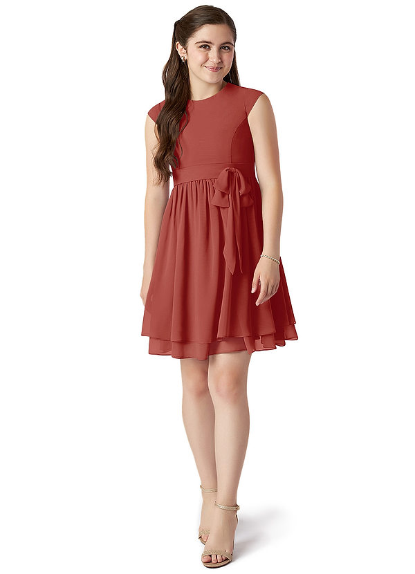 Azazie Ingrid Junior Terracotta A-Line Bow Chiffon Dress image1