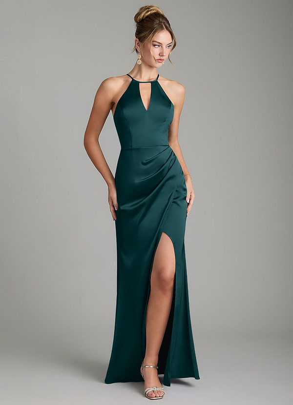 Azazie Aidyn Vestidos de dama de honor Vestido de Pino de Satén Elástico de Corte Recto con Plisado image1