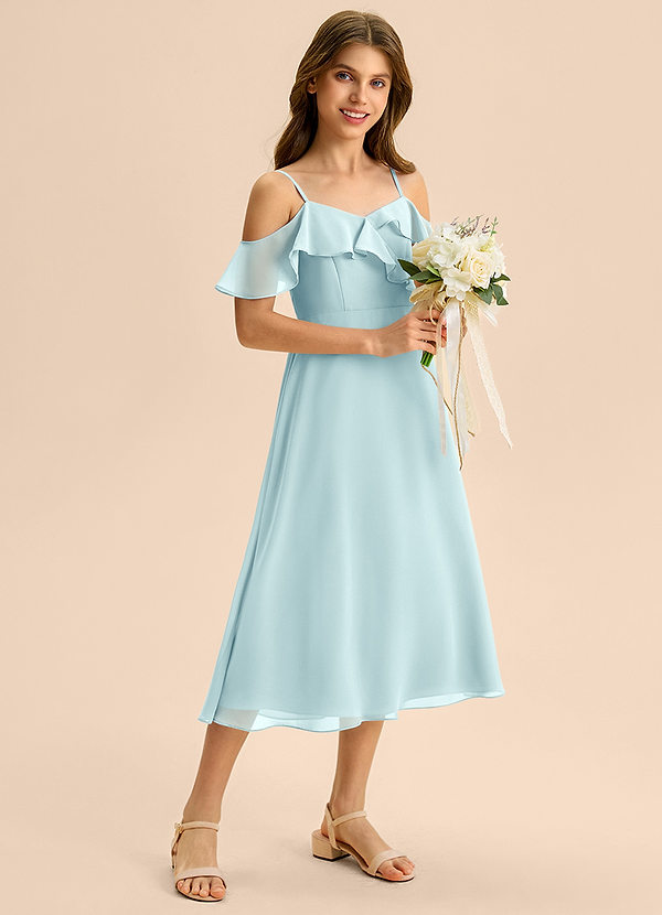 Azazie Kamilla Junior Vestido de Vidrio Marino de Gasa de Corte en A con Vestidos sin tirantes image1