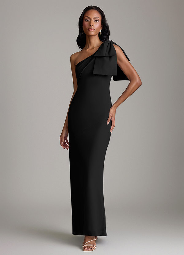 Azazie Yuanna Bridesmaid Dresses Black Mermaid One Shoulder Chiffon Dress image1