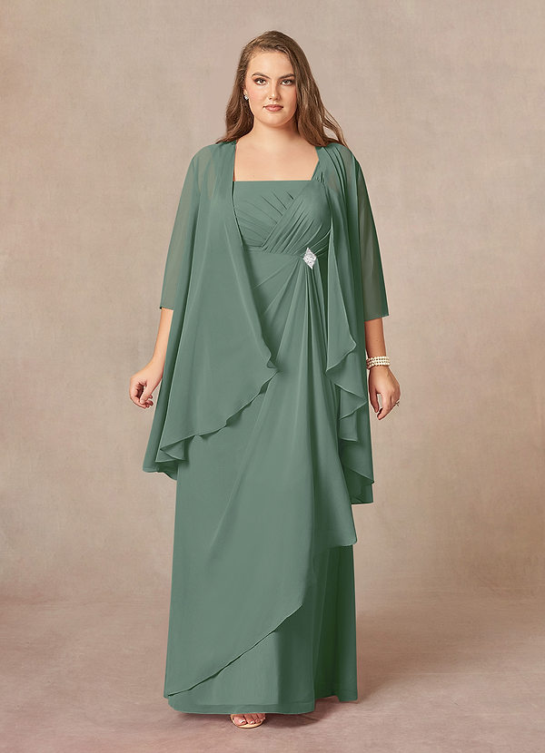 Azazie Weisz Mother of the Brides Dresses Eucalyptus A-Line Square Neckline Pleated Chiffon Dress image1