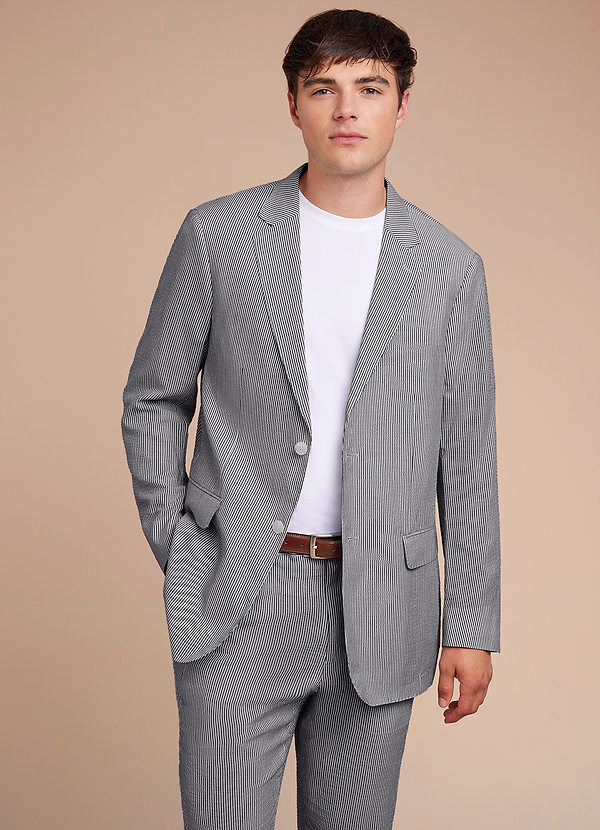 front Gavin Grey Striped Seersucker Suit Jacket